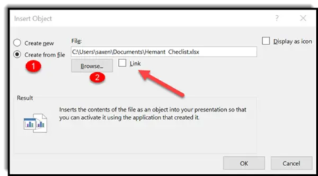 How to link a part of data in Excel Worksheet in PowerPoint