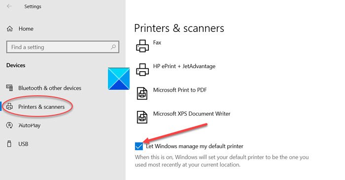 Let Windows Manage My Default Printer