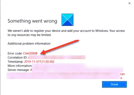 Microsoft Teams Error CAA2000B, We weren’t able to register device