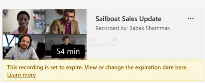 teams meeting recording expiration