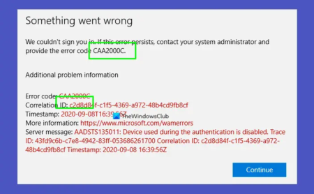 Fix Microsoft Teams error CAA20003 or CAA2000C