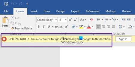 Microsoft Word UPLOAD FAILED, You are required to sign in