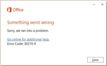 Office Error Code 30094-4, Something went wrong