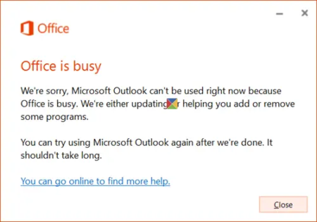 Office is busy message when opening any Office program