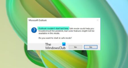 Outlook couldn't start last time; Do you want to start in safe mode?