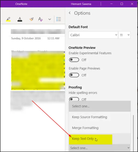 Make OneNote paste plain text without formatting