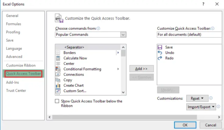 Customize the Quick Access Toolbar in Excel