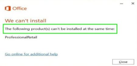 The following products cannot be installed at the same time Office