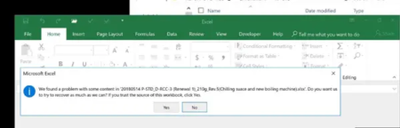 We found a problem with some content in xlsx error in Excel