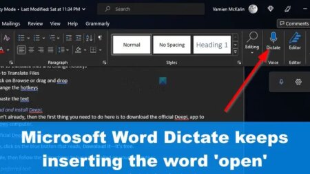 Word Dictate keeps inserting the word Hey, Open, Hello or What