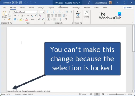 You can’t make this change because the selection is locked Word error