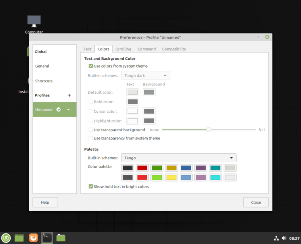 How to disable the transparent terminal background in Linux Mint