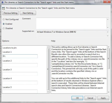 Pin Libraries or Search Connectors to Search Again & Start Menu